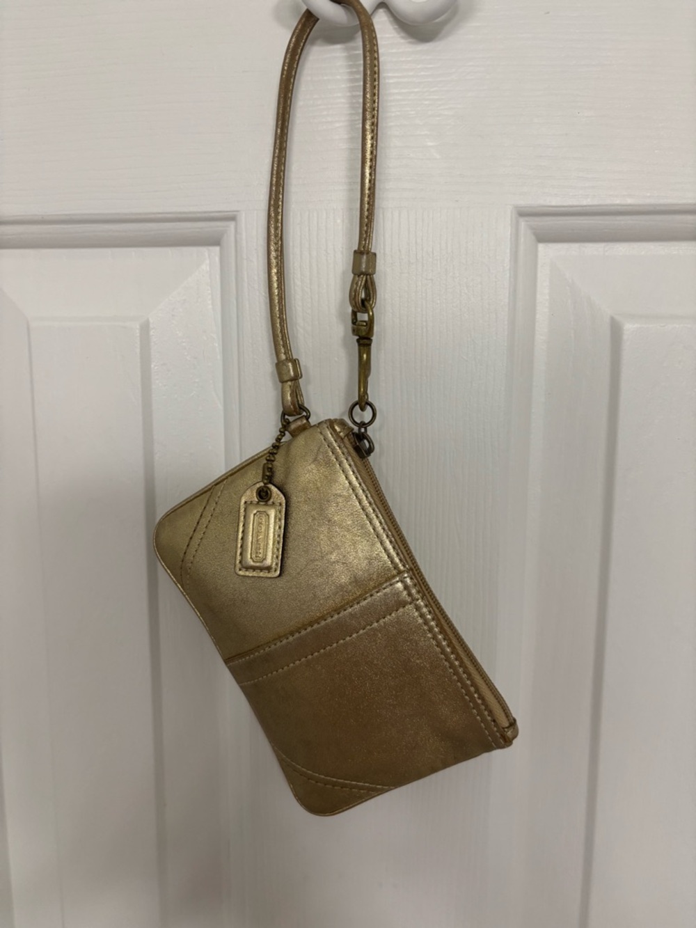 Coach Metallic Gold Wristlet Wallet with Detachable Strap